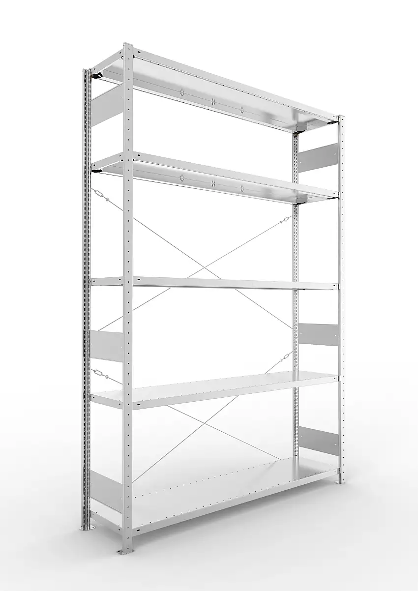 Meta Fachbodenregal Stecksystem S3 CLIP | Grundregal | HxBxT 250x170x40cm | 5 Ebenen | Fachlast 200kg | Einseitig nutzbar | Verzinkt
