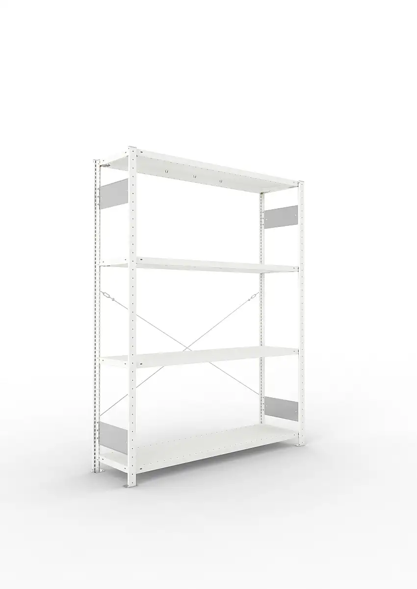 Meta Fachbodenregal Stecksystem S3 CLIP | Grundregal | HxBxT 200x150x40cm | 4 Ebenen | Fachlast 200kg | Einseitig nutzbar | Lichtgrau