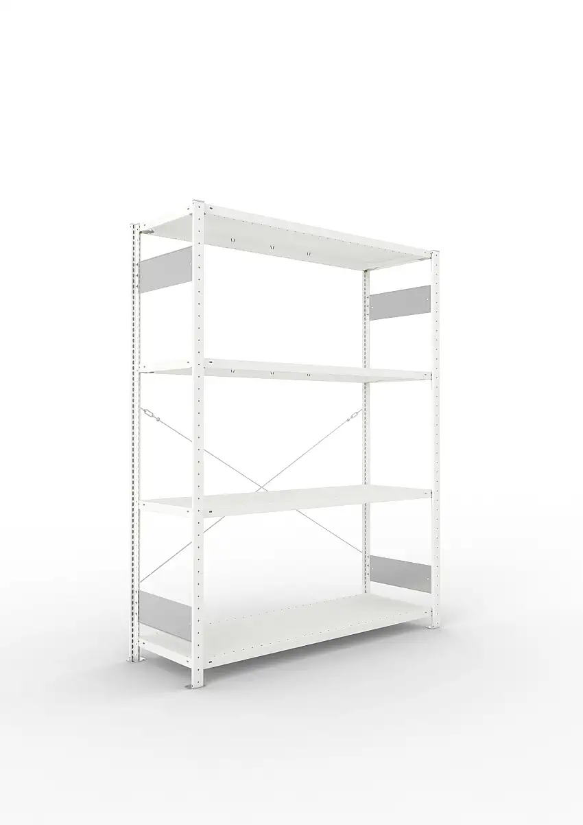Meta Fachbodenregal Stecksystem S3 CLIP | Grundregal | HxBxT 200x150x50cm | 4 Ebenen | Fachlast 200kg | Einseitig nutzbar | Lichtgrau