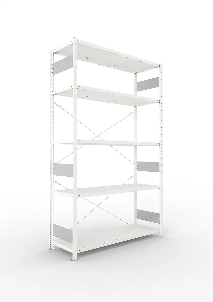 Meta Fachbodenregal Stecksystem S3 CLIP | Grundregal | HxBxT 250x150x50cm | 5 Ebenen | Fachlast 200kg | Einseitig nutzbar | Lichtgrau