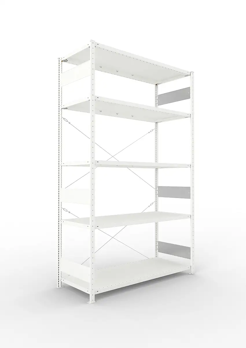Meta Fachbodenregal Stecksystem S3 CLIP | Grundregal | HxBxT 250x150x60cm | 5 Ebenen | Fachlast 200kg | Einseitig nutzbar | Lichtgrau