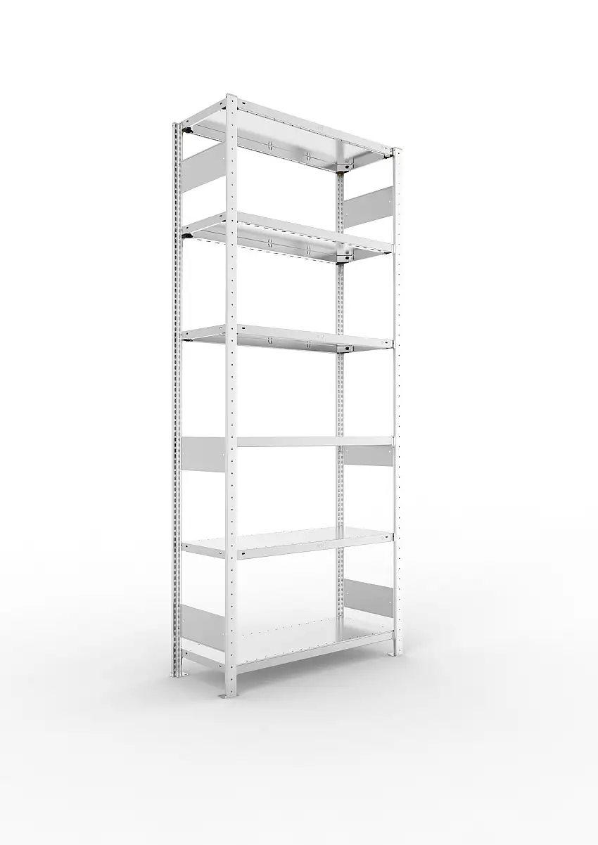 Meta Fachbodenregal Stecksystem S3 CLIP | Grundregal | HxBxT 250x100x40cm | 6 Ebenen | Fachlast 150kg | Beidseitig nutzbar | Verzinkt