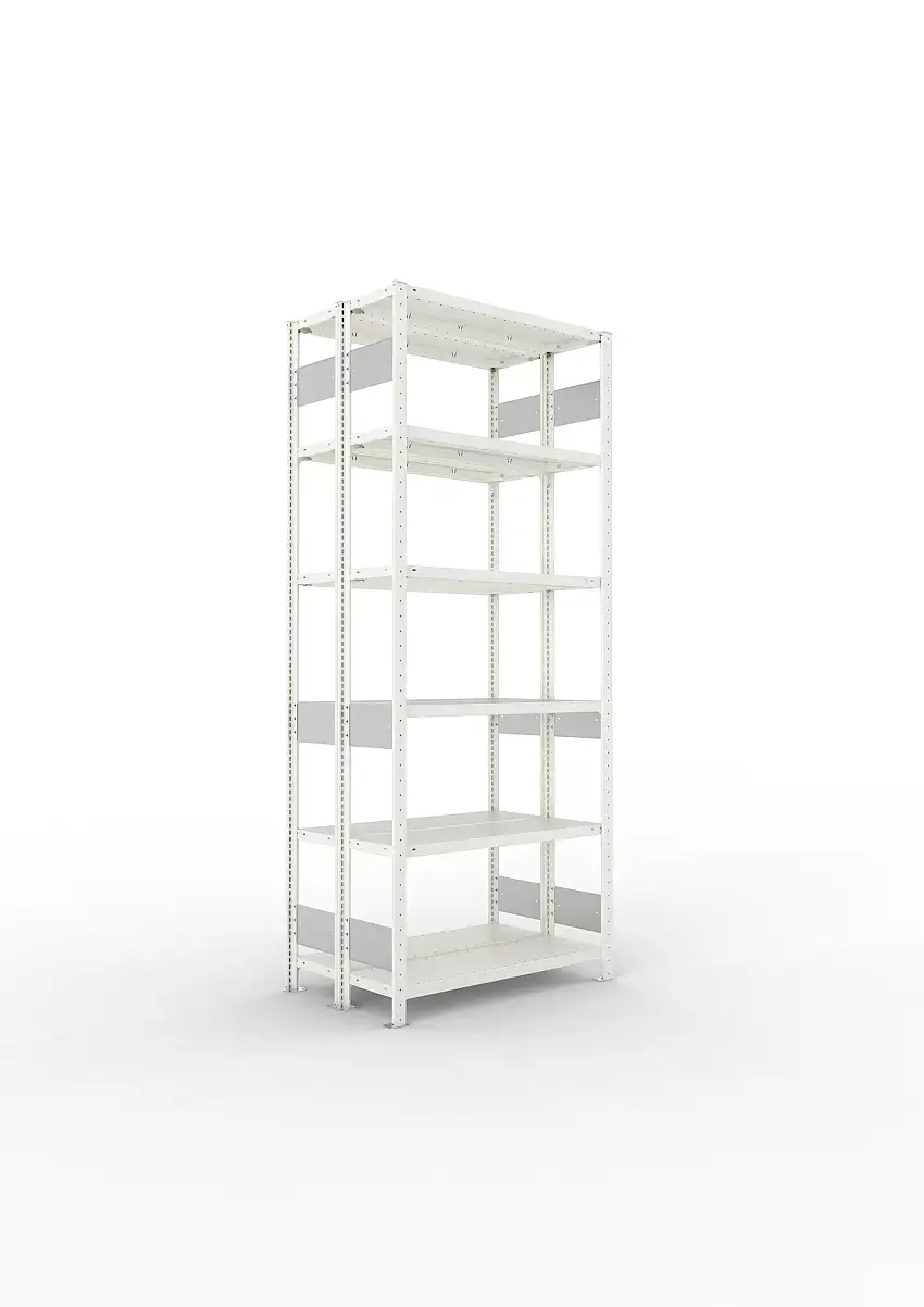 Meta Fachbodenregal Stecksystem S3 CLIP | Grundregal | HxBxT 250x100x60cm | 6 Ebenen | Fachlast 150kg | Doppelseitige Bauart | Lichtgrau