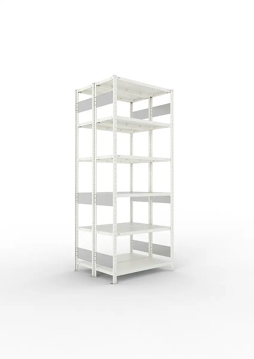 Meta Fachbodenregal Stecksystem S3 CLIP | Grundregal | HxBxT 250x100x80cm | 6 Ebenen | Fachlast 150kg | Doppelseitige Bauart | Lichtgrau