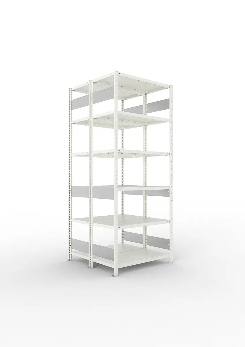 Meta Fachbodenregal Stecksystem S3 CLIP | Grundregal | HxBxT 250x100x100cm | 6 Ebenen | Fachlast 150kg | Doppelseitige Bauart | Lichtgrau