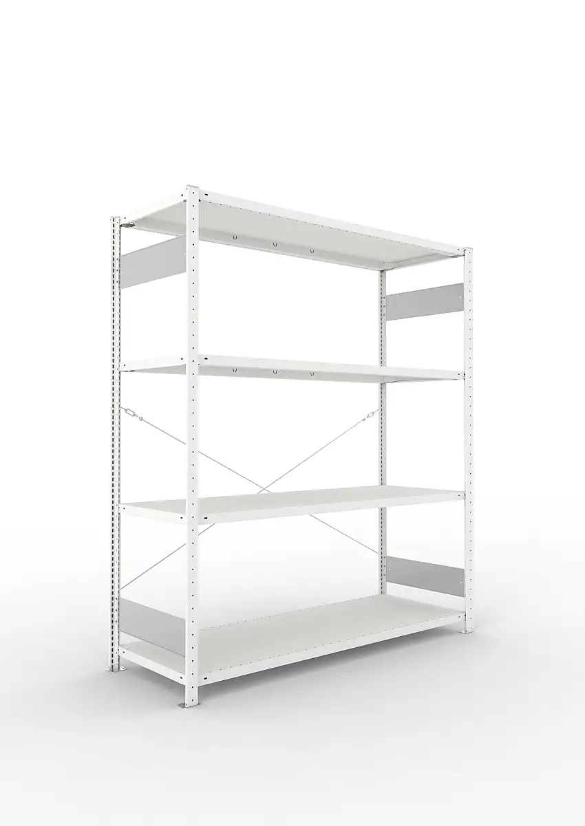 Meta Fachbodenregal Stecksystem S3 CLIP | Grundregal | HxBxT 200x170x60cm | 4 Ebenen | Fachlast 200kg | Einseitig nutzbar | Lichtgrau