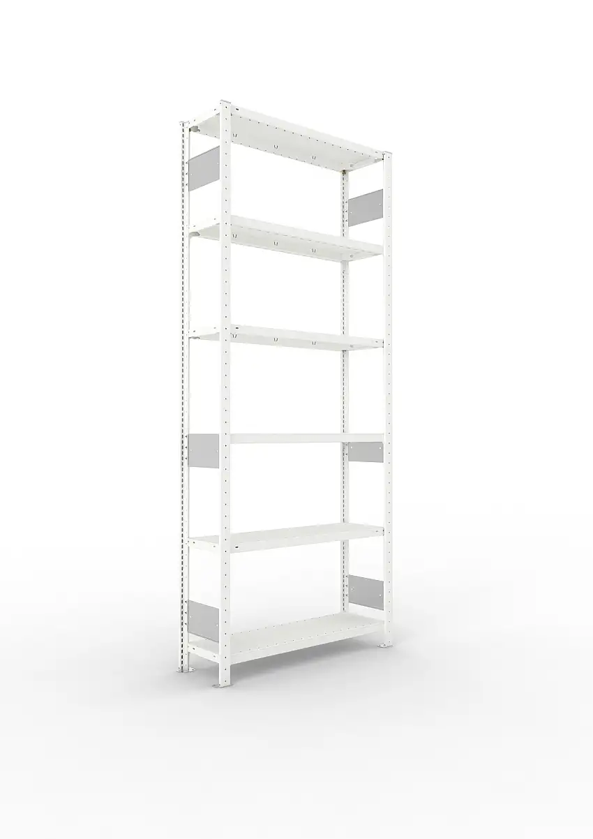 Meta Fachbodenregal Stecksystem S3 CLIP | Grundregal | HxBxT 250x100x30cm | 6 Ebenen | Fachlast 150kg | Beidseitig nutzbar | Lichtgrau
