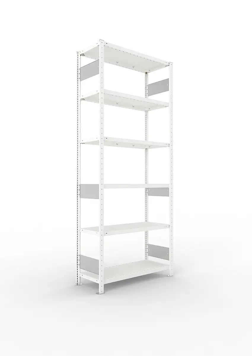 Meta Fachbodenregal Stecksystem S3 CLIP | Grundregal | HxBxT 250x100x40cm | 6 Ebenen | Fachlast 150kg | Beidseitig nutzbar | Lichtgrau