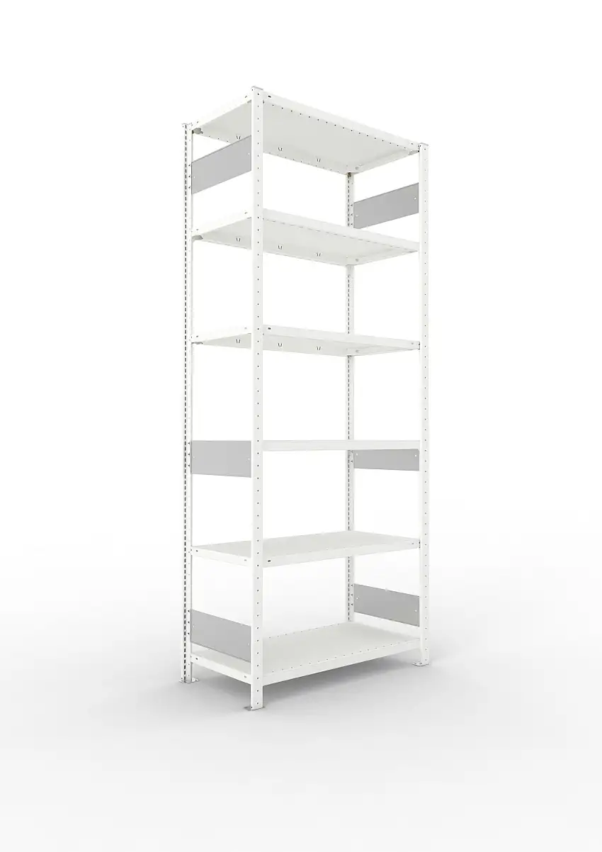 Meta Fachbodenregal Stecksystem S3 CLIP | Grundregal | HxBxT 250x100x50cm | 6 Ebenen | Fachlast 150kg | Beidseitig nutzbar | Lichtgrau