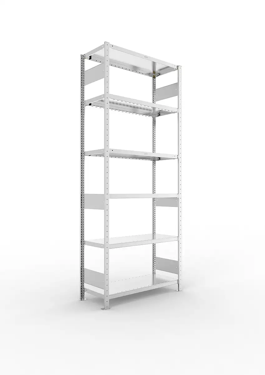 Meta Fachbodenregal Stecksystem S3 CLIP | Grundregal | HxBxT 250x100x40cm | 6 Ebenen | Fachlast 230kg | Beidseitig nutzbar | Verzinkt