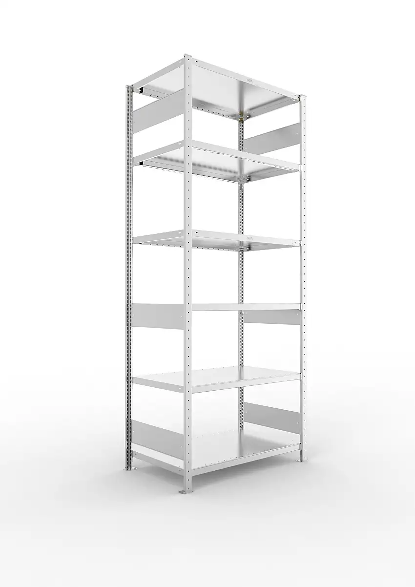 Meta Fachbodenregal Stecksystem S3 CLIP | Grundregal | HxBxT 250x100x60cm | 6 Ebenen | Fachlast 230kg | Beidseitig nutzbar | Verzinkt