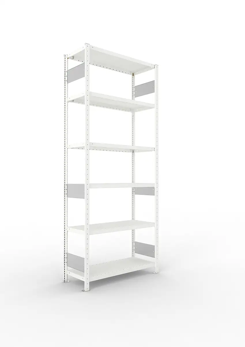 Meta Fachbodenregal Stecksystem S3 CLIP | Grundregal | HxBxT 250x100x40cm | 6 Ebenen | Fachlast 230kg | Beidseitig nutzbar | Lichtgrau