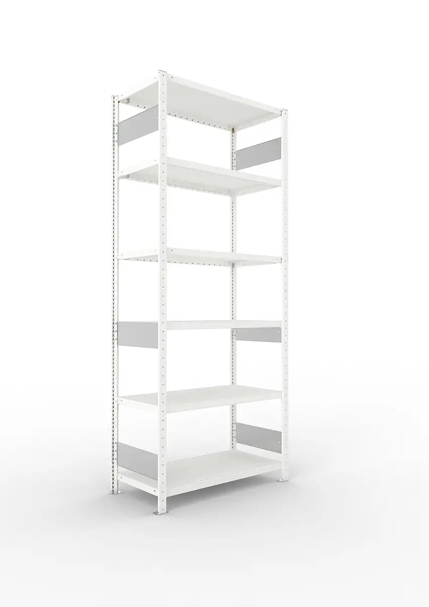 Meta Fachbodenregal Stecksystem S3 CLIP | Grundregal | HxBxT 250x100x50cm | 6 Ebenen | Fachlast 230kg | Beidseitig nutzbar | Lichtgrau