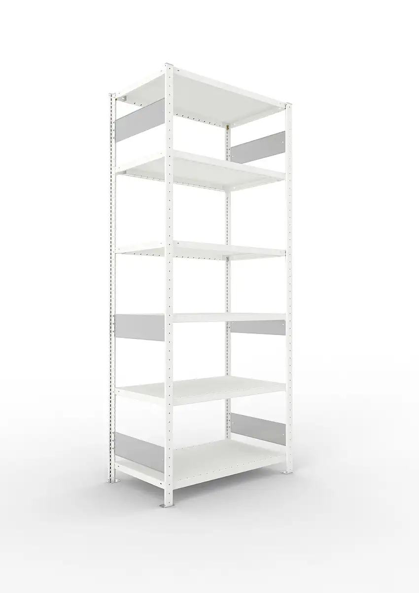 Meta Fachbodenregal Stecksystem S3 CLIP | Grundregal | HxBxT 250x100x60cm | 6 Ebenen | Fachlast 230kg | Beidseitig nutzbar | Lichtgrau