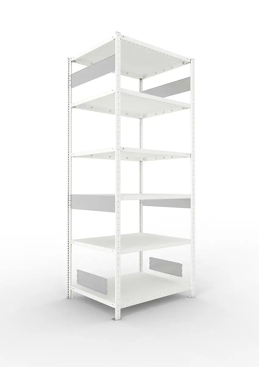 Meta Fachbodenregal Stecksystem S3 CLIP | Grundregal | HxBxT 250x100x80cm | 6 Ebenen | Fachlast 230kg | Beidseitig nutzbar | Lichtgrau