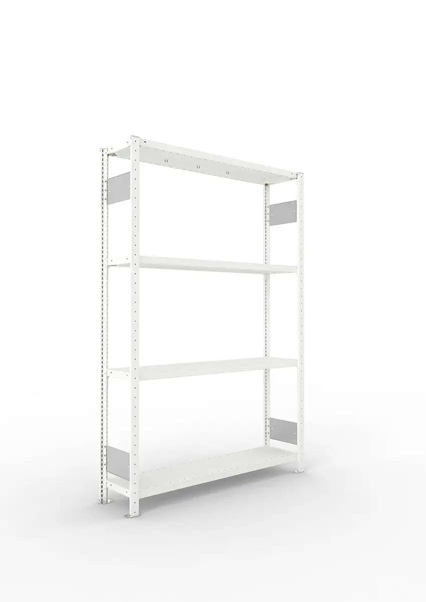 Meta Fachbodenregal Stecksystem S3 CLIP | Grundregal | HxBxT 200x130x30cm | 4 Ebenen | Fachlast 230kg | Beidseitig nutzbar | Lichtgrau