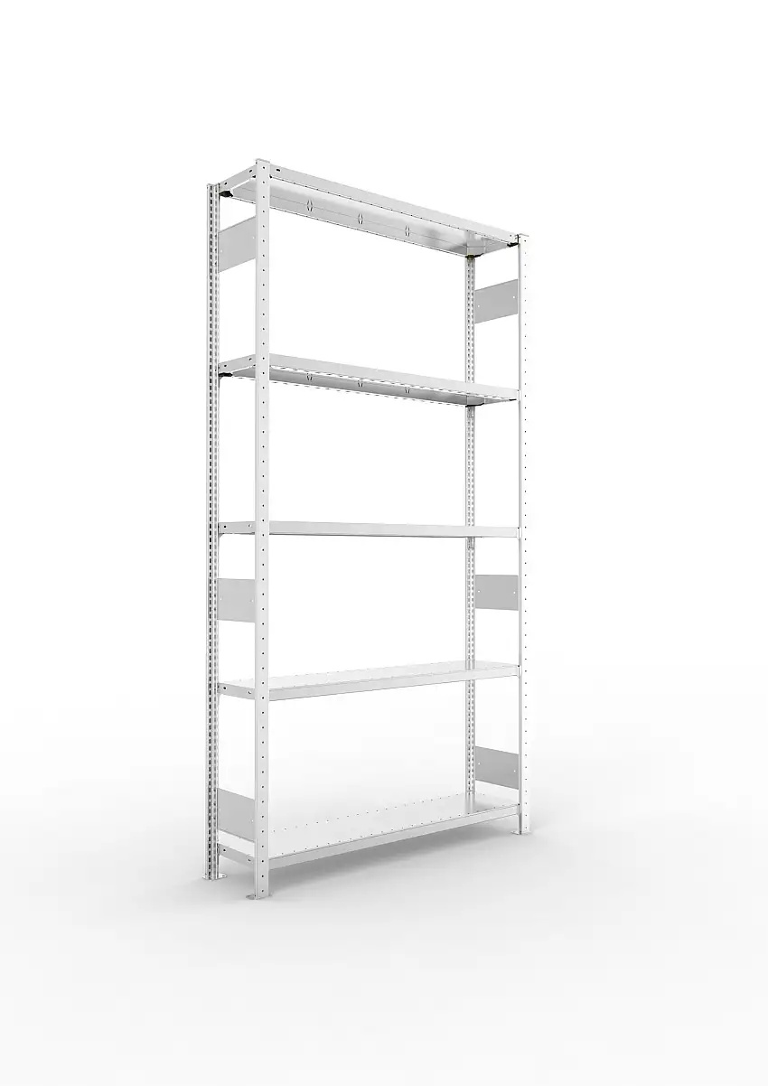 Meta Fachbodenregal Stecksystem S3 CLIP | Grundregal | HxBxT 250x130x30cm | 5 Ebenen | Fachlast 230kg | Beidseitig nutzbar | Verzinkt