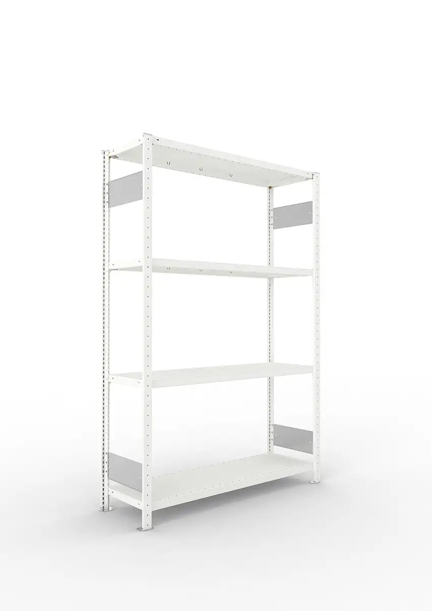 Meta Fachbodenregal Stecksystem S3 CLIP | Grundregal | HxBxT 200x130x40cm | 4 Ebenen | Fachlast 230kg | Beidseitig nutzbar | Lichtgrau