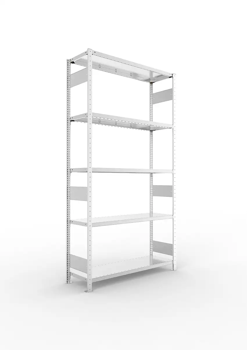 Meta Fachbodenregal Stecksystem S3 CLIP | Grundregal | HxBxT 250x130x40cm | 5 Ebenen | Fachlast 230kg | Beidseitig nutzbar | Verzinkt