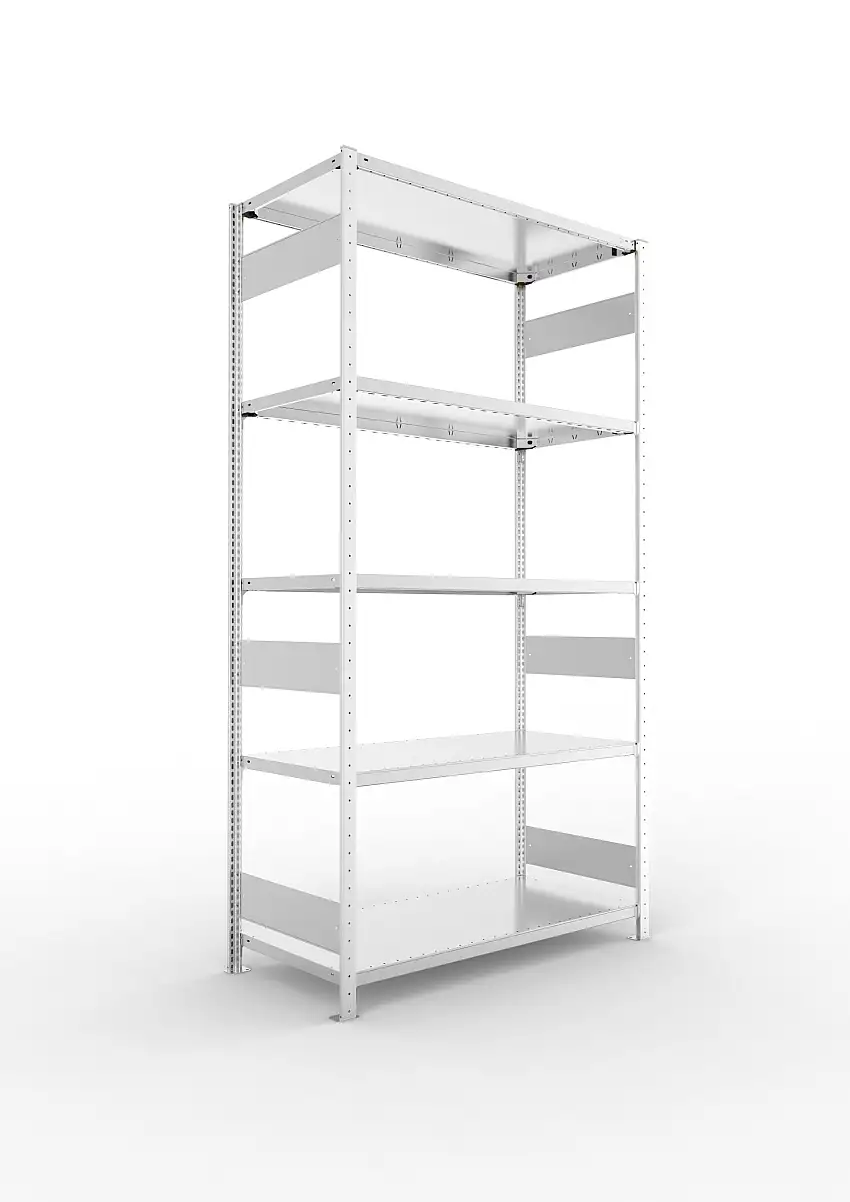 Meta Fachbodenregal Stecksystem S3 CLIP | Grundregal | HxBxT 250x130x60cm | 5 Ebenen | Fachlast 230kg | Beidseitig nutzbar | Verzinkt