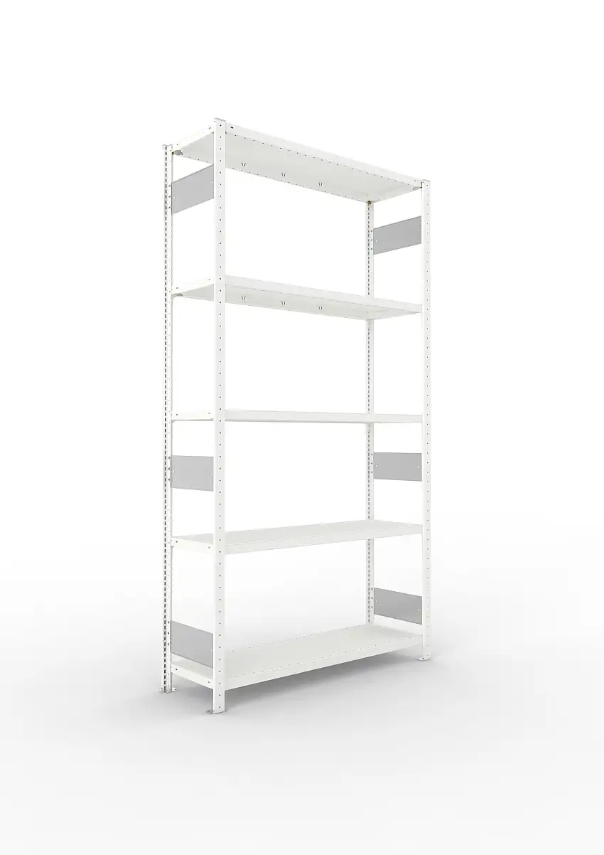 Meta Fachbodenregal Stecksystem S3 CLIP | Grundregal | HxBxT 250x130x40cm | 5 Ebenen | Fachlast 230kg | Beidseitig nutzbar | Lichtgrau