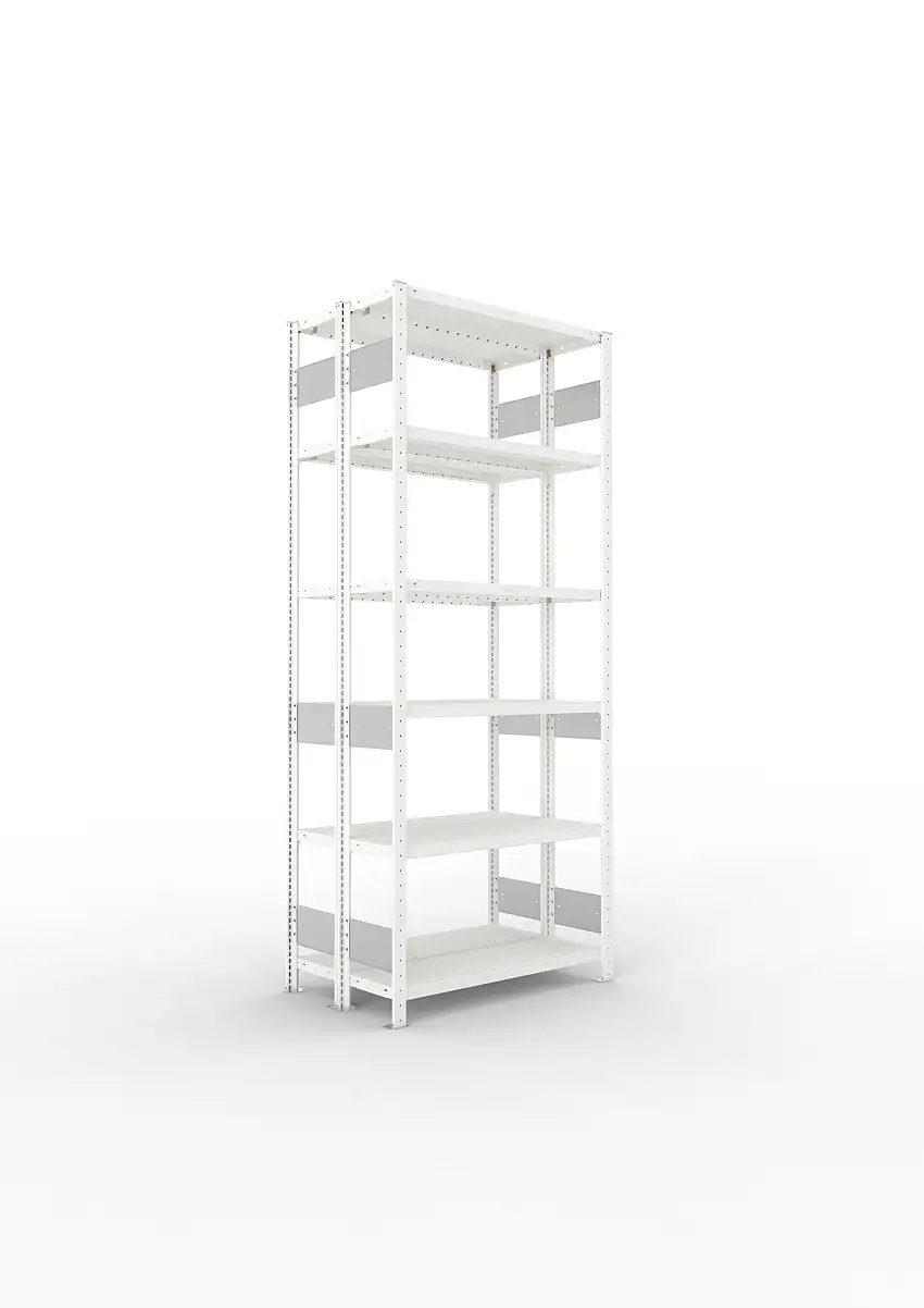 Meta Fachbodenregal Stecksystem S3 CLIP | Grundregal | HxBxT 250x100x60cm | 6 Ebenen | Fachlast 230kg | Doppelseitige Bauart | Lichtgrau