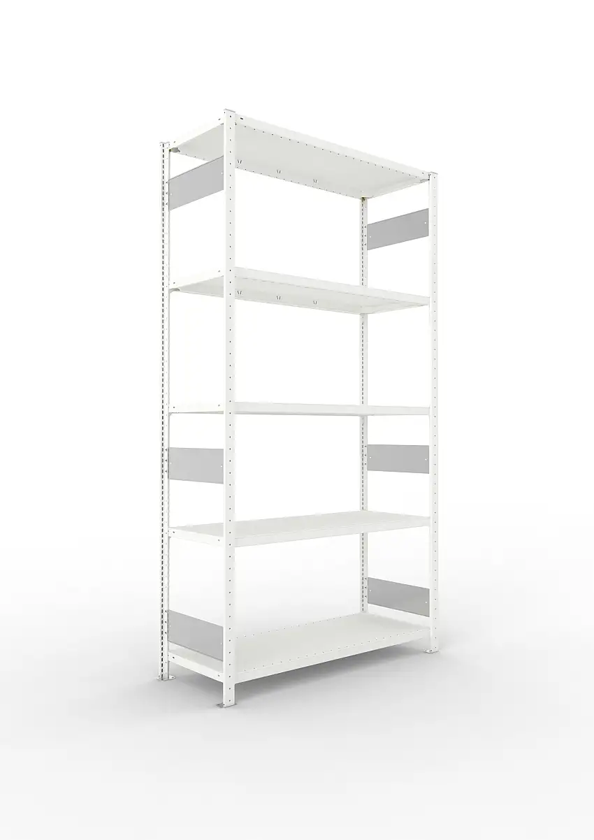 Meta Fachbodenregal Stecksystem S3 CLIP | Grundregal | HxBxT 250x130x50cm | 5 Ebenen | Fachlast 230kg | Beidseitig nutzbar | Lichtgrau