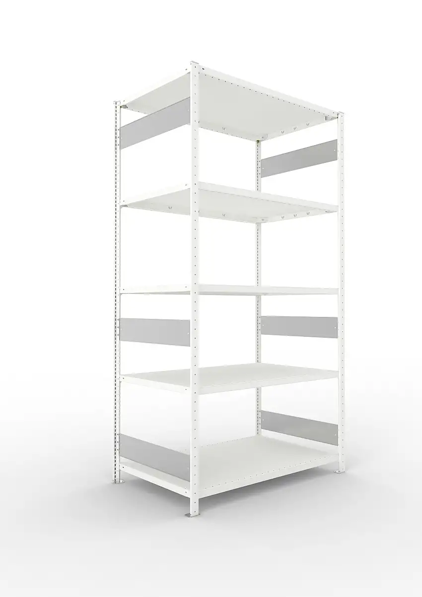 Meta Fachbodenregal Stecksystem S3 CLIP | Grundregal | HxBxT 250x130x80cm | 5 Ebenen | Fachlast 230kg | Beidseitig nutzbar | Lichtgrau
