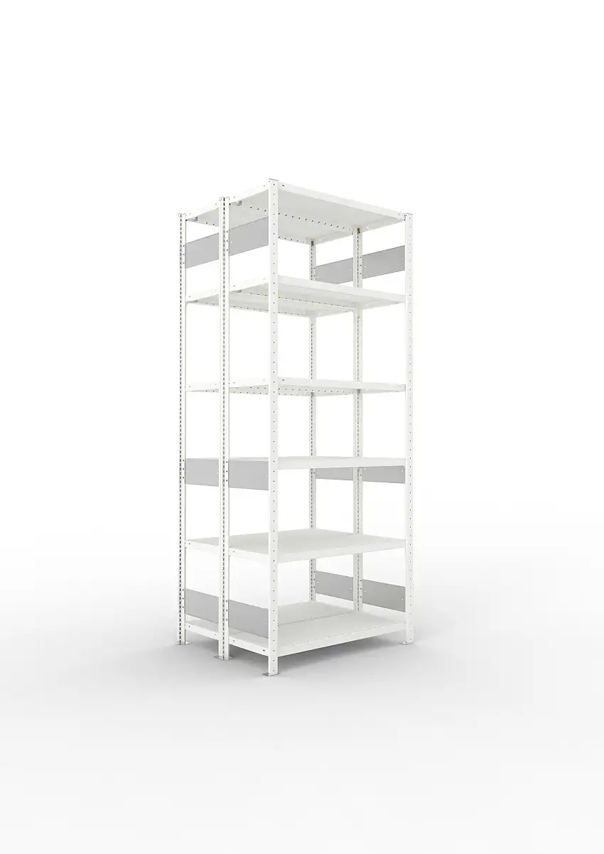 Meta Fachbodenregal Stecksystem S3 CLIP | Grundregal | HxBxT 250x100x80cm | 6 Ebenen | Fachlast 230kg | Doppelseitige Bauart | Lichtgrau