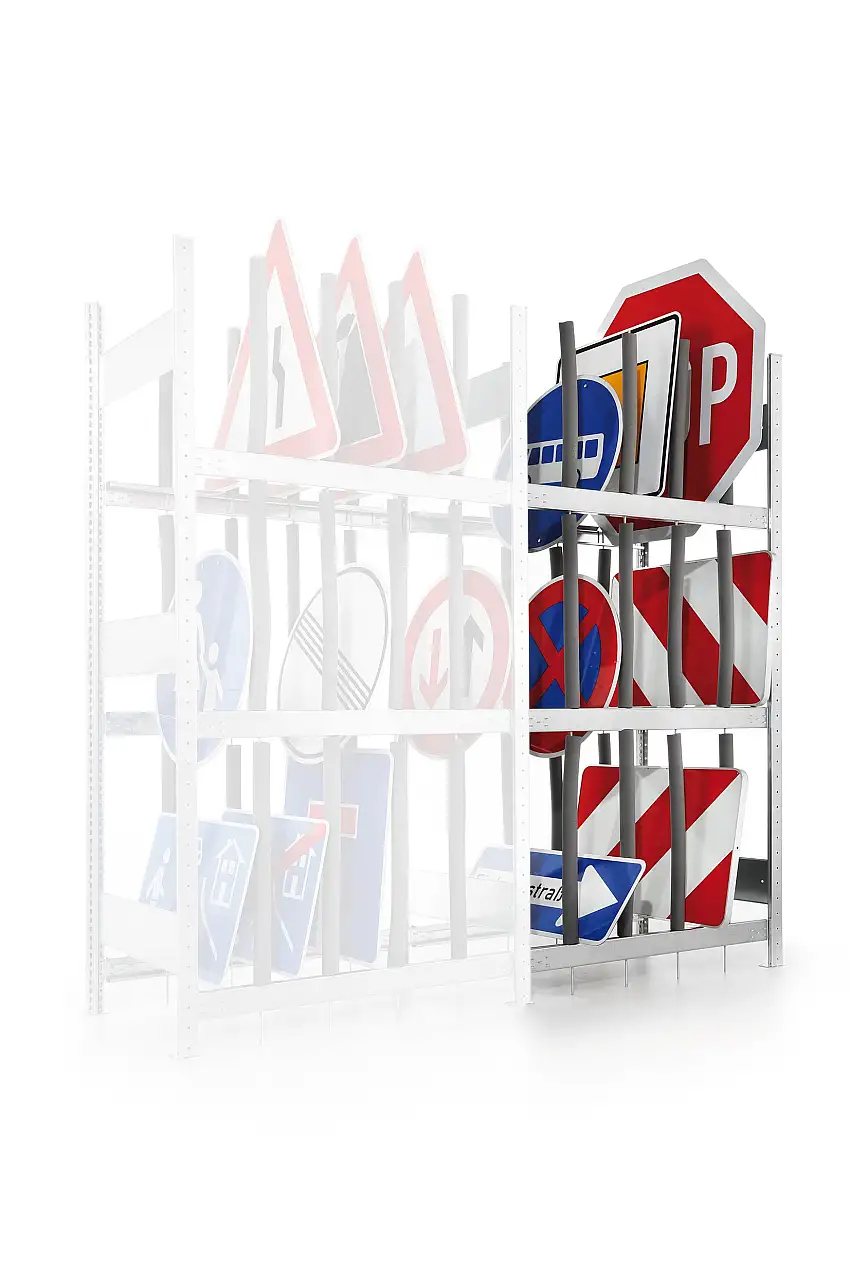 Meta Schilderregal Stecksystem CLIP | Anbauregal | HxBxT 200x100x60cm | 3 Ebenen | Fachlast 100kg | Beidseitig nutzbar | Verzinkt