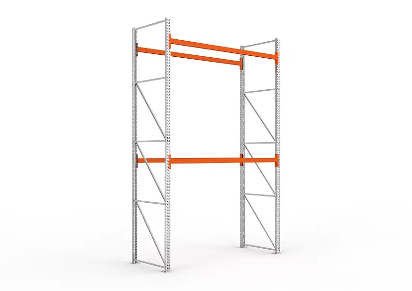 Meta Palettenregal MULTIPAL | Light-Duty | Grundregal | HxBxT 440x270x110cm | 3 Ebenen | Fachlast 1510kg | Verzinkt/Orange