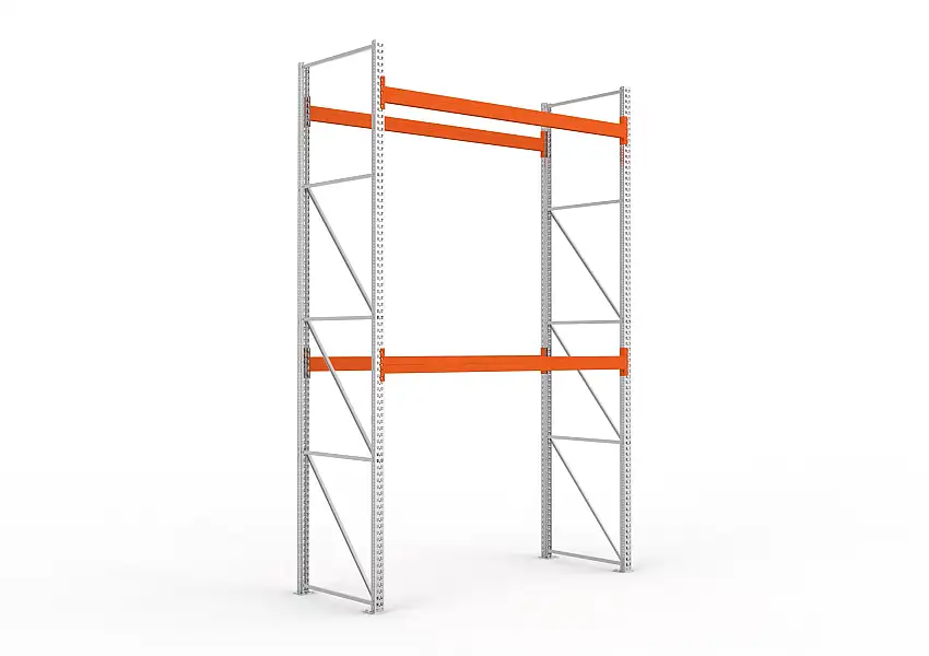 Meta Palettenregal MULTIPAL | Heavy-Duty | Grundregal | HxBxT 440x270x110cm | 3 Ebenen | Fachlast 2940kg | Verzinkt/Orange