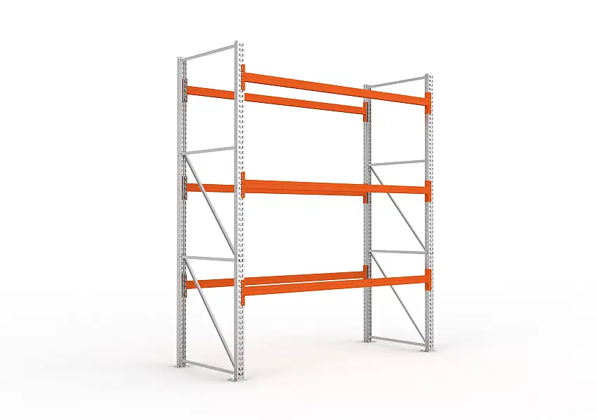 Meta Palettenregal MULTIPAL | Light-Duty | Grundregal | HxBxT 330x270x110cm | 4 Ebenen | Fachlast 1550kg | Verzinkt/Orange