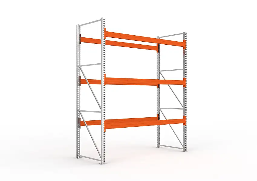 Meta Palettenregal MULTIPAL | Heavy-Duty | Grundregal | HxBxT 330x270x110cm | 4 Ebenen | Fachlast 3000kg | Verzinkt/Orange