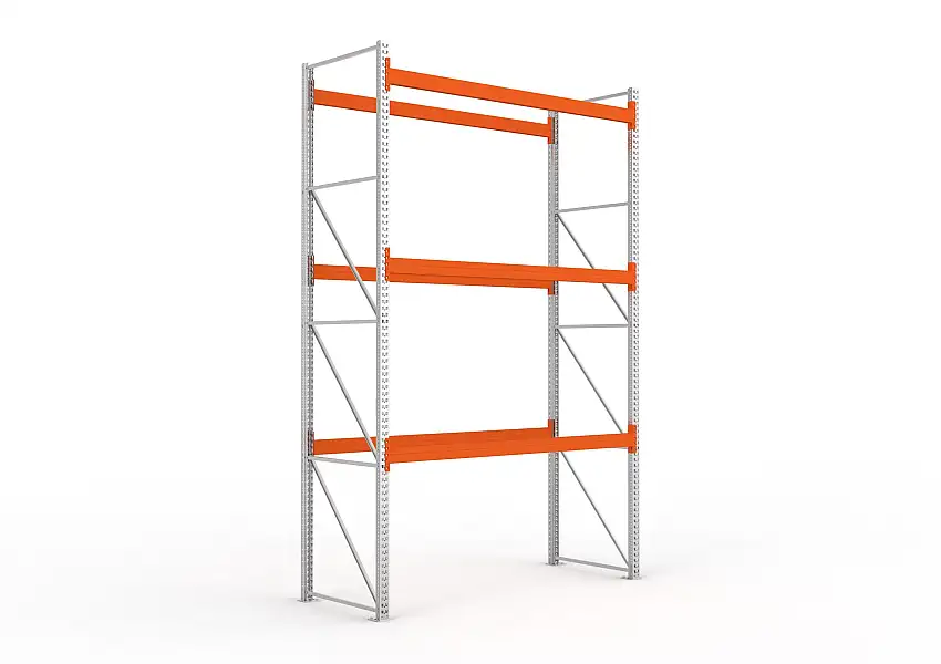 Meta Palettenregal MULTIPAL | Heavy-Duty | Grundregal | HxBxT 440x270x110cm | 4 Ebenen | Fachlast 3000kg | Verzinkt/Orange