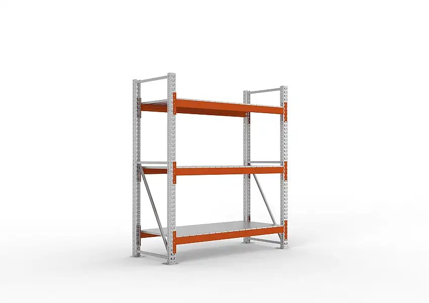Meta Palettenregal MULTIPAL mit Stahl-Auflage | Grundregal | HxBxT 220x183x80cm | 3 Ebenen | Fachlast 1800kg | Verzinkt/Orange
