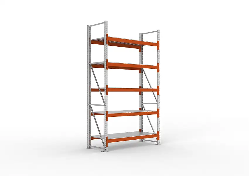 Meta Palettenregal MULTIPAL mit Stahl-Auflage | Grundregal | HxBxT 330x183x80cm | 5 Ebenen | Fachlast 1800kg | Verzinkt/Orange
