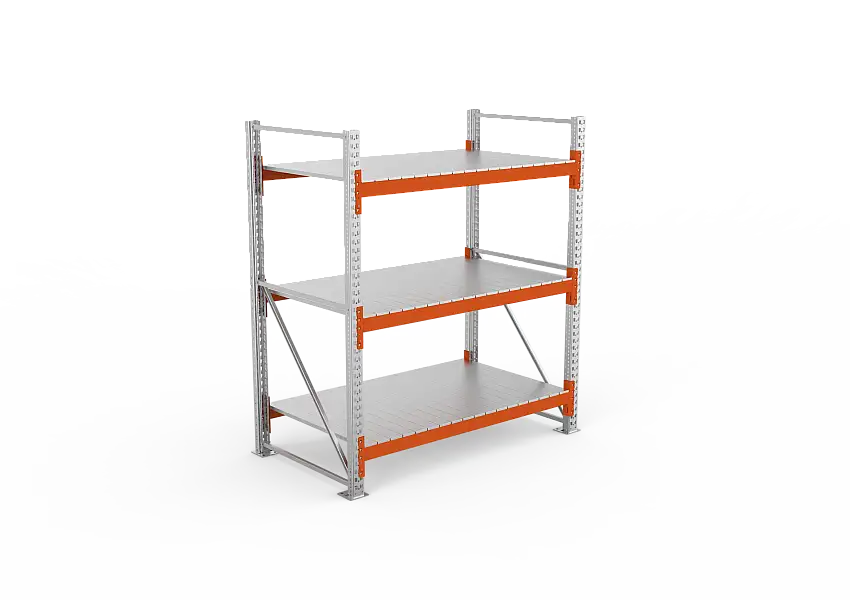 Meta Palettenregal MULTIPAL mit Stahl-Auflage | Grundregal | HxBxT 220x183x110cm | 3 Ebenen | Fachlast 1800kg | Verzinkt/Orange