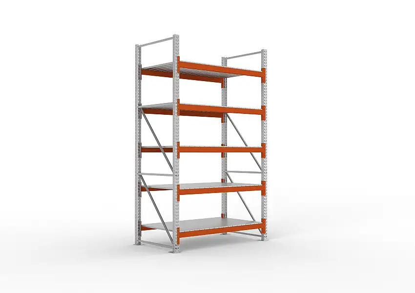 Meta Palettenregal MULTIPAL mit Stahl-Auflage | Grundregal | HxBxT 330x183x110cm | 5 Ebenen | Fachlast 1800kg | Verzinkt/Orange