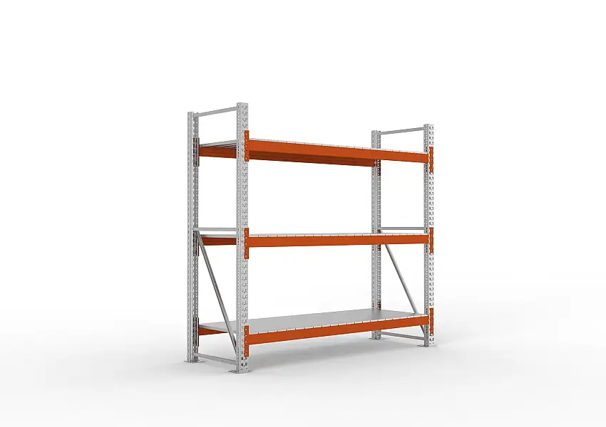 Meta Palettenregal MULTIPAL mit Stahl-Auflage | Grundregal | HxBxT 220x223x80cm | 3 Ebenen | Fachlast 1900kg | Verzinkt/Orange