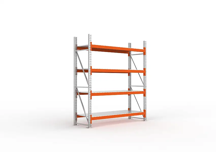 Meta Palettenregal MULTIPAL mit Stahl-Auflage | Grundregal | HxBxT 270x223x80cm | 4 Ebenen | Fachlast 1900kg | Verzinkt/Orange
