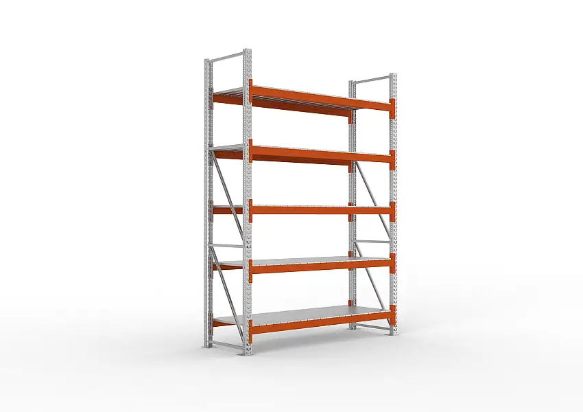 Meta Palettenregal MULTIPAL mit Stahl-Auflage | Grundregal | HxBxT 330x223x80cm | 5 Ebenen | Fachlast 1900kg | Verzinkt/Orange