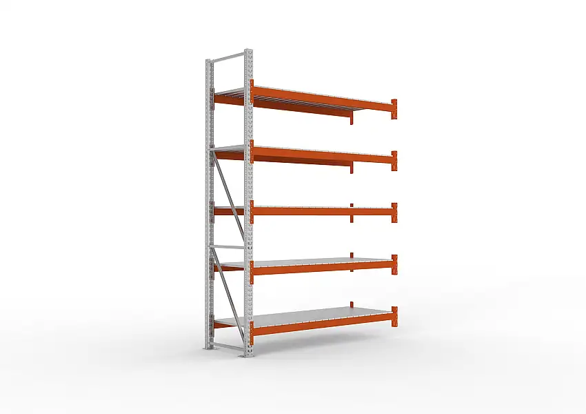 Meta Palettenregal MULTIPAL mit Stahl-Auflage | Anbauregal | HxBxT 330x223x80cm | 5 Ebenen | Fachlast 1900kg | Verzinkt/Orange