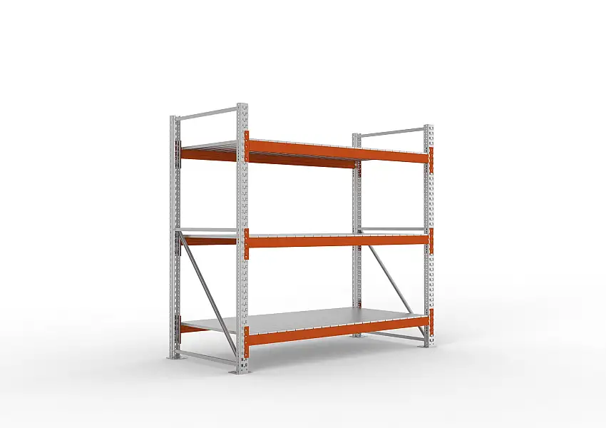 Meta Palettenregal MULTIPAL mit Stahl-Auflage | Grundregal | HxBxT 220x223x110cm | 3 Ebenen | Fachlast 1900kg | Verzinkt/Orange