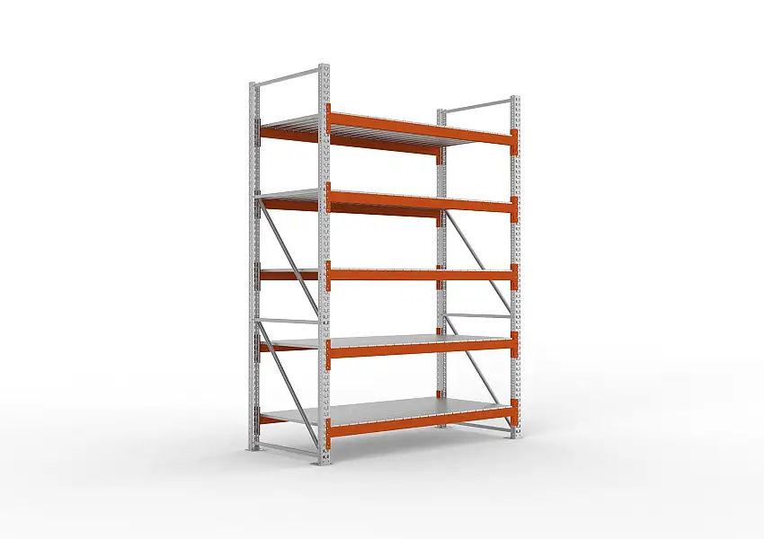 Meta Palettenregal MULTIPAL mit Stahl-Auflage | Grundregal | HxBxT 330x223x110cm | 5 Ebenen | Fachlast 1850kg | Verzinkt/Orange