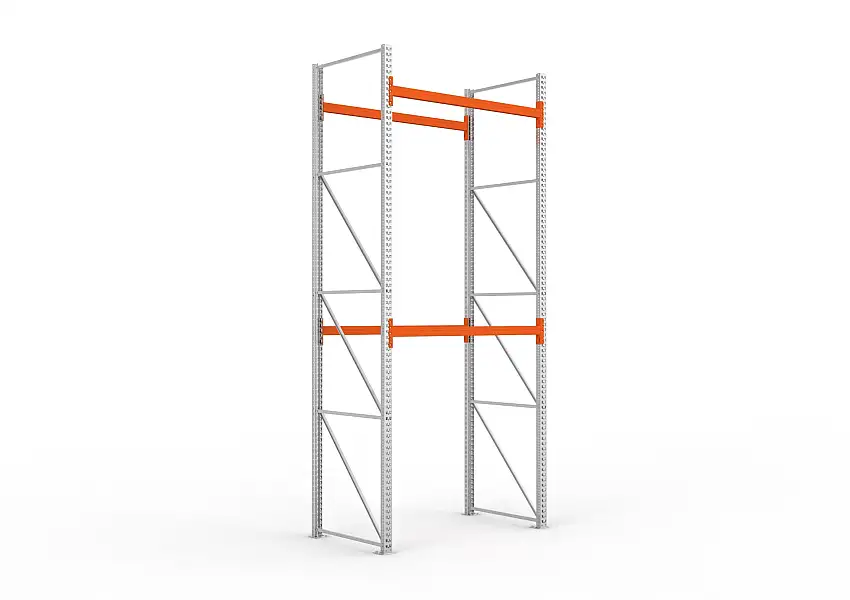 Meta Palettenregal MULTIPAL | Medium-Duty | Grundregal | HxBxT 440x183x110cm | 3 Ebenen | Fachlast 2200kg | Verzinkt/Orange