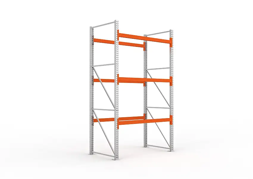 Meta Palettenregal MULTIPAL | Medium-Duty | Grundregal | HxBxT 330x183x110cm | 4 Ebenen | Fachlast 2200kg | Verzinkt/Orange