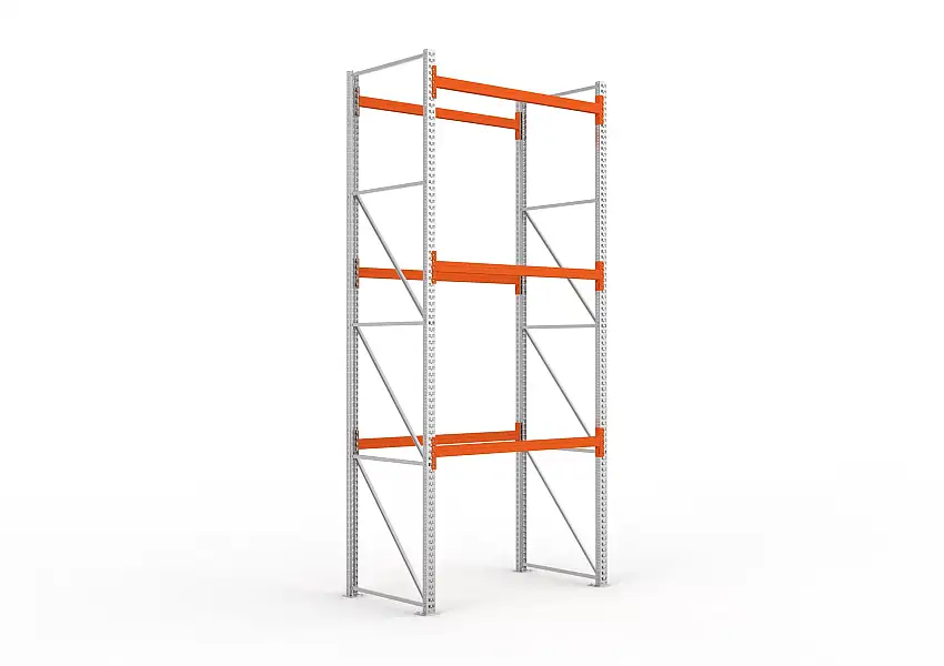Meta Palettenregal MULTIPAL | Medium-Duty | Grundregal | HxBxT 440x183x110cm | 4 Ebenen | Fachlast 2200kg | Verzinkt/Orange