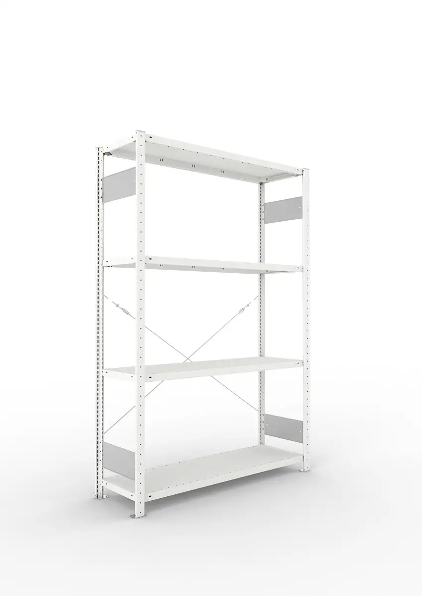 Meta Fachbodenregal Stecksystem S3 CLIP | Grundregal | HxBxT 200x130x40cm | 4 Ebenen | Fachlast 150kg | Einseitig nutzbar | Lichtgrau