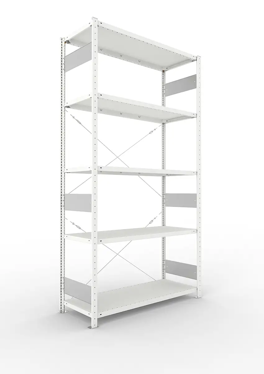 Meta Fachbodenregal Stecksystem S3 CLIP | Grundregal | HxBxT 250x130x50cm | 5 Ebenen | Fachlast 150kg | Einseitig nutzbar | Lichtgrau
